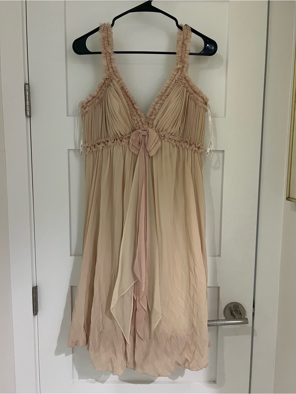 Sue Wong Pleated Babydoll Silk Dress in Blush